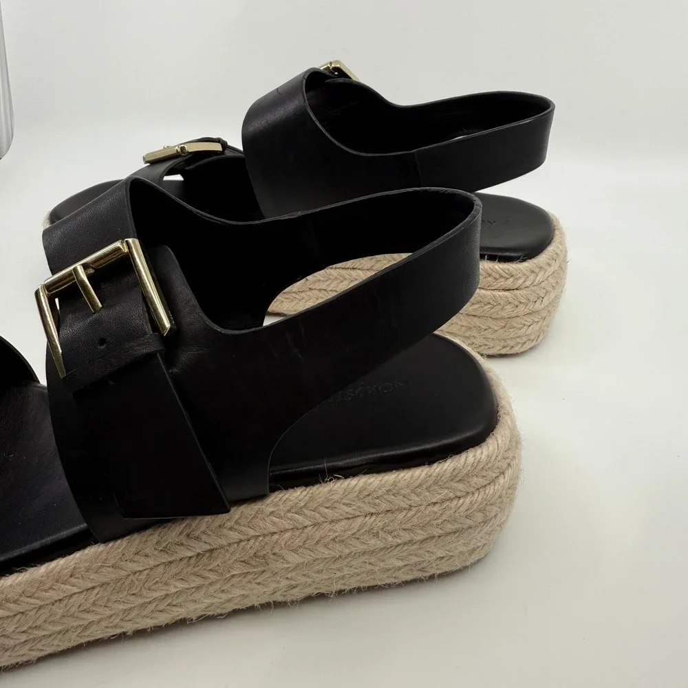 NEW Nordstrom‎ AVILA Espadrille Sandals Black Leather Platform WOMEN 10 BUCKLE